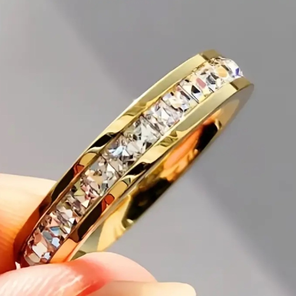 Yellow Gold and Diamond CZ Ring Stainless Steel Size 8 9Hypoallergenic